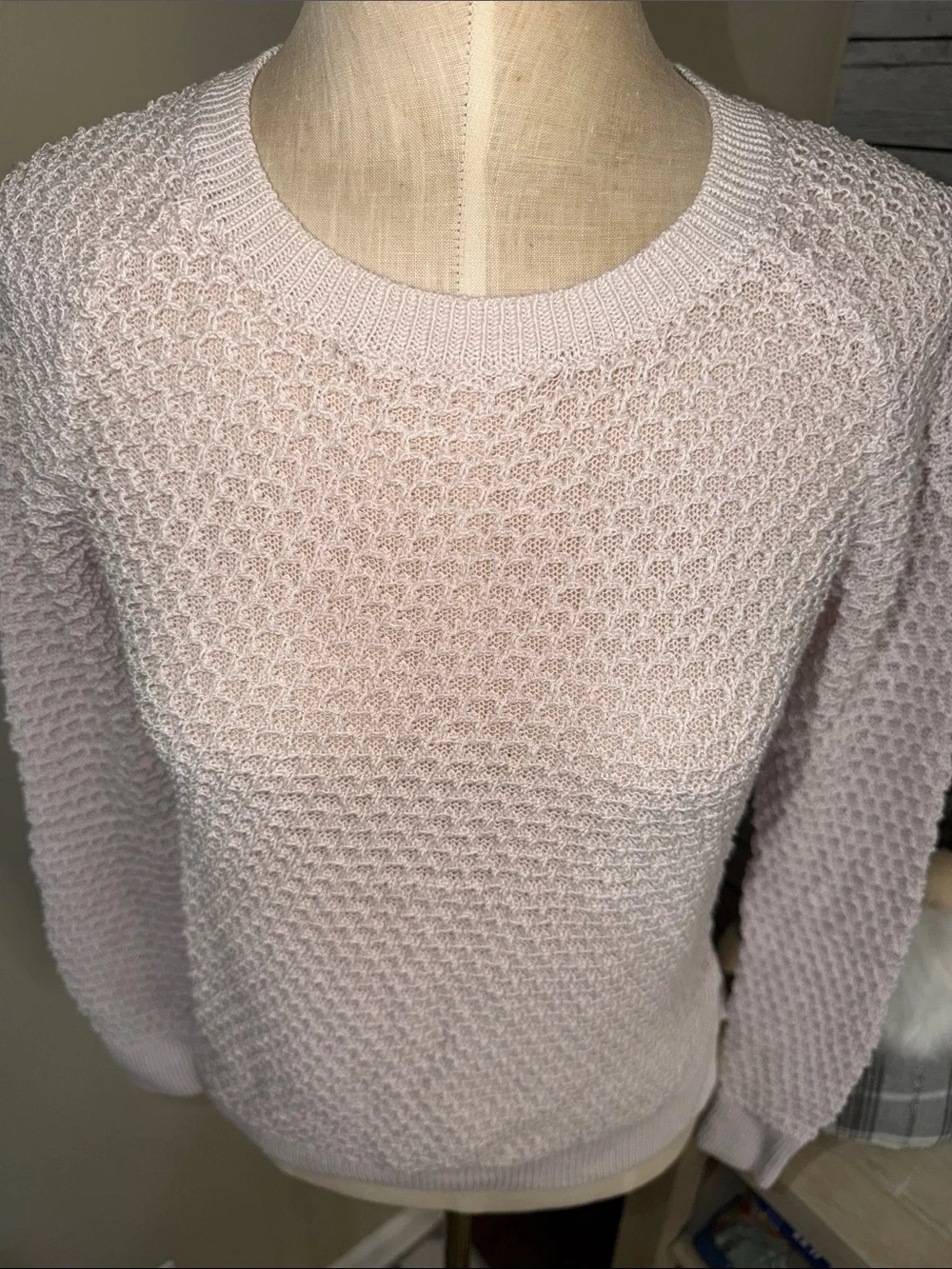 LOFT Women's Light Pink Textured Crewneck Sweater